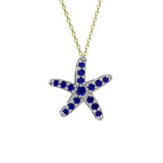 Denizyıldızı Kolye - Lab safir 14 ayar beyaz altın kolye (40 cm gümüş rolo zincir) #xoy43x