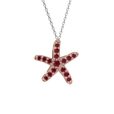 Denizyıldızı Kolye - Kök yakut 8 ayar rose altın kolye (40 cm beyaz altın rolo zincir) #xst71e