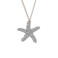 Denizyıldızı Kolye - Swarovski 14 ayar beyaz altın kolye (40 cm rose altın rolo zincir) #y7uf7n