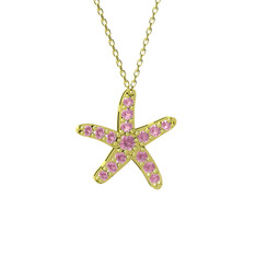 Denizyıldızı Kolye - Pembe kuvars 925 ayar altın kaplama gümüş kolye (40 cm altın rolo zincir) #yk2ja0