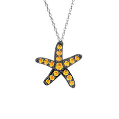 Sitrin 925 ayar siyah rodyum kaplama gümüş kolye (40 cm beyaz altın rolo zincir)