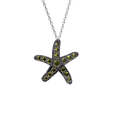 Denizyıldızı Kolye - Peridot 925 ayar siyah rodyum kaplama gümüş kolye (40 cm beyaz altın rolo zincir) #yzd5nk