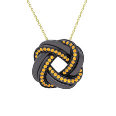 Arvia Kolye - Sitrin 925 ayar siyah rodyum kaplama gümüş kolye (40 cm altın rolo zincir) #11myqvl