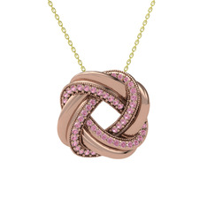Arvia Kolye - Pembe kuvars 18 ayar rose altın kolye (40 cm altın rolo zincir) #137cirz