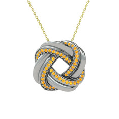 Arvia Kolye - Sitrin 14 ayar beyaz altın kolye (40 cm altın rolo zincir) #181rdx