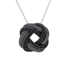 Arvia Kolye - Siyah zirkon 925 ayar siyah rodyum kaplama gümüş kolye (40 cm beyaz altın rolo zincir) #1blpvje