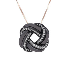 Arvia Kolye - Swarovski 925 ayar siyah rodyum kaplama gümüş kolye (40 cm rose altın rolo zincir) #1hg7vxn
