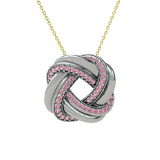 Pembe kuvars 8 ayar beyaz altın kolye (40 cm altın rolo zincir)