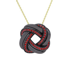 Garnet 925 ayar siyah rodyum kaplama gümüş kolye (40 cm altın rolo zincir)
