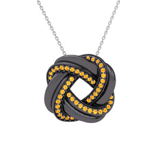 Arvia Kolye - Sitrin 925 ayar siyah rodyum kaplama gümüş kolye (40 cm gümüş rolo zincir) #1rfvurk