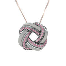 Pembe kuvars 18 ayar beyaz altın kolye (40 cm rose altın rolo zincir)