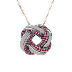 Arvia Kolye - Rodolit garnet 14 ayar beyaz altın kolye (40 cm gümüş rolo zincir) #1xvrahu