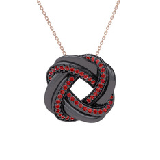 Garnet 925 ayar siyah rodyum kaplama gümüş kolye (40 cm rose altın rolo zincir)