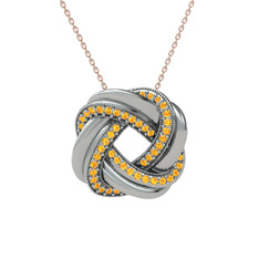 Arvia Kolye - Sitrin 14 ayar beyaz altın kolye (40 cm gümüş rolo zincir) #7z8gvp