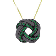 Arvia Kolye - Yeşil kuvars 925 ayar siyah rodyum kaplama gümüş kolye (40 cm altın rolo zincir) #99fg92