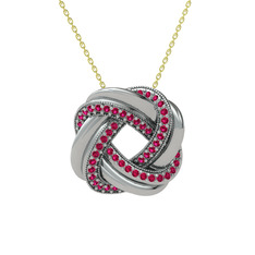 Rodolit garnet 8 ayar beyaz altın kolye (40 cm altın rolo zincir)
