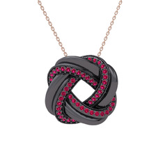 Arvia Kolye - Rodolit garnet 925 ayar siyah rodyum kaplama gümüş kolye (40 cm rose altın rolo zincir) #svzpgg