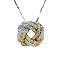 Arvia Kolye - Sitrin 14 ayar beyaz altın kolye (40 cm gümüş rolo zincir) #twjoir