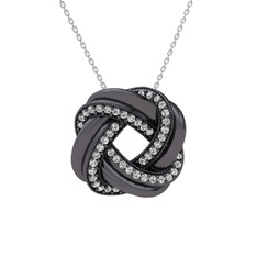 Arvia Kolye - Swarovski 925 ayar siyah rodyum kaplama gümüş kolye (40 cm gümüş rolo zincir) #vhl726