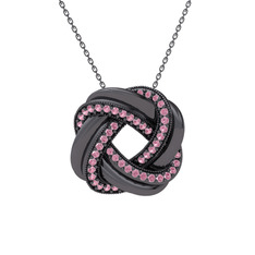 Arvia Kolye - Pembe kuvars 925 ayar siyah rodyum kaplama gümüş kolye (40 cm gümüş rolo zincir) #w6baw2
