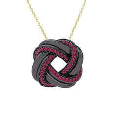 Arvia Kolye - Rodolit garnet 925 ayar siyah rodyum kaplama gümüş kolye (40 cm gümüş rolo zincir) #we6hz5