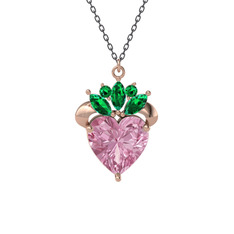 Pembe kuvars ve yeşil kuvars 8 ayar rose altın kolye (40 cm gümüş rolo zincir)