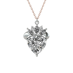 Kraliyet Kalp Kolye - Beyaz zirkon ve swarovski 14 ayar beyaz altın kolye (40 cm rose altın rolo zincir) #118j9ru