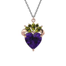 Ametist ve peridot 14 ayar rose altın kolye (40 cm gümüş rolo zincir)