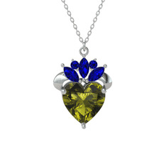 Peridot ve lab safir 18 ayar beyaz altın kolye (40 cm beyaz altın rolo zincir)