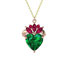 Yeşil kuvars ve rodolit garnet 18 ayar rose altın kolye (40 cm altın rolo zincir)