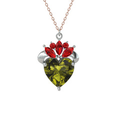 Peridot ve garnet 925 ayar gümüş kolye (40 cm rose altın rolo zincir)