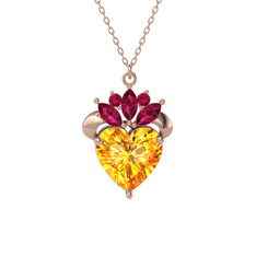 Kraliyet Kalp Kolye - Sitrin ve rodolit garnet 18 ayar rose altın kolye (40 cm rose altın rolo zincir) #11fmuqp