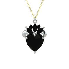 Kraliyet Kalp Kolye - Siyah zirkon 14 ayar beyaz altın kolye (40 cm altın rolo zincir) #11nbgcc