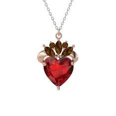 Kraliyet Kalp Kolye - Garnet ve dumanlı kuvars 18 ayar rose altın kolye (40 cm beyaz altın rolo zincir) #11qrzte