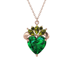 Kraliyet Kalp Kolye - Yeşil kuvars ve peridot 14 ayar rose altın kolye (40 cm rose altın rolo zincir) #120i1iu