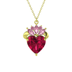 Rodolit garnet ve pembe kuvars 18 ayar altın kolye (40 cm gümüş rolo zincir)