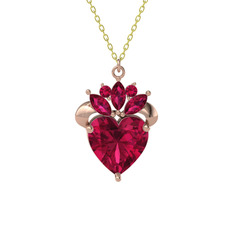 Kraliyet Kalp Kolye - Rodolit garnet 14 ayar rose altın kolye (40 cm gümüş rolo zincir) #126p1xf