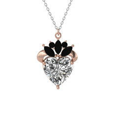Kraliyet Kalp Kolye - Swarovski ve siyah zirkon 8 ayar rose altın kolye (40 cm beyaz altın rolo zincir) #12cls5f