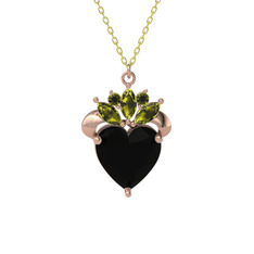 Kraliyet Kalp Kolye - Siyah zirkon ve peridot 8 ayar rose altın kolye (40 cm altın rolo zincir) #12mw4t7