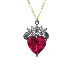 Kraliyet Kalp Kolye - Rodolit garnet ve swarovski 925 ayar siyah rodyum kaplama gümüş kolye (40 cm gümüş rolo zincir) #13hh3en
