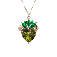 Kraliyet Kalp Kolye - Peridot ve yeşil kuvars 14 ayar rose altın kolye (40 cm rose altın rolo zincir) #13od55y