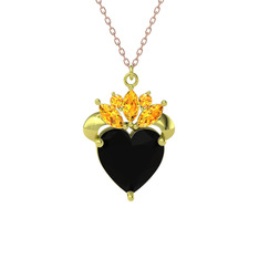 Kraliyet Kalp Kolye - Siyah zirkon ve sitrin 14 ayar altın kolye (40 cm gümüş rolo zincir) #13v5ujh