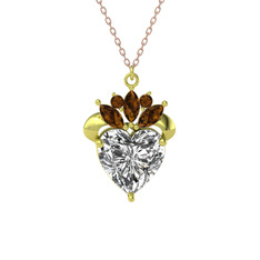 Kraliyet Kalp Kolye - Swarovski ve dumanlı kuvars 14 ayar altın kolye (40 cm rose altın rolo zincir) #156c6uv