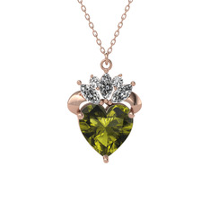 Kraliyet Kalp Kolye - Peridot ve swarovski 14 ayar rose altın kolye (40 cm rose altın rolo zincir) #15m21sc