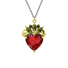 Garnet ve peridot 14 ayar altın kolye (40 cm gümüş rolo zincir)
