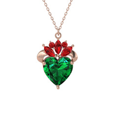 Kraliyet Kalp Kolye - Yeşil kuvars ve garnet 8 ayar rose altın kolye (40 cm rose altın rolo zincir) #160zaji