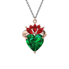 Kraliyet Kalp Kolye - Yeşil kuvars ve garnet 8 ayar rose altın kolye (40 cm gümüş rolo zincir) #169w3j0