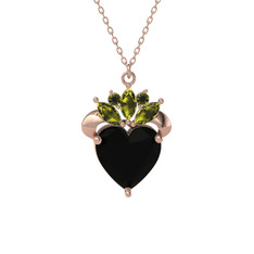Kraliyet Kalp Kolye - Siyah zirkon ve peridot 8 ayar rose altın kolye (40 cm rose altın rolo zincir) #16gqjzr