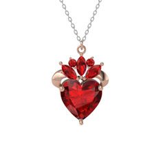 Kraliyet Kalp Kolye - Garnet 8 ayar rose altın kolye (40 cm beyaz altın rolo zincir) #16sbtnz