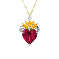 Rodolit garnet ve sitrin 18 ayar beyaz altın kolye (40 cm altın rolo zincir)